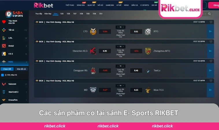  Một số tựa game nổi bật tại sảnh E- Sports trên RIKBET