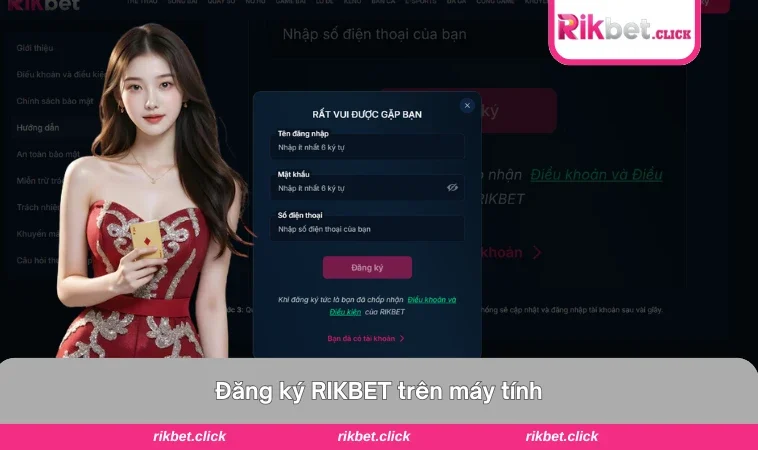 Đăng Ký Rikbet 2 Giao diện đăng ký tài khoản RIKBET trên trình duyệt máy tính.