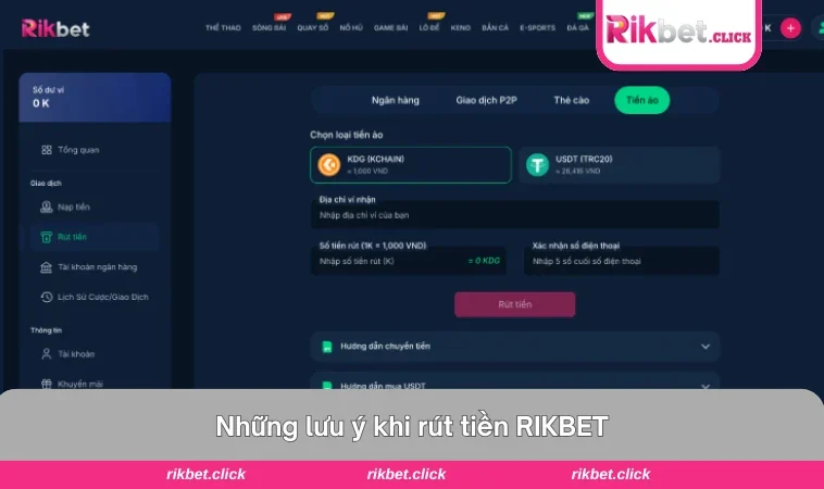 Rút Tiền Rikbet 3 Cảnh báo hệ thống khi người chơi nhập sai thông tin rút tiền
